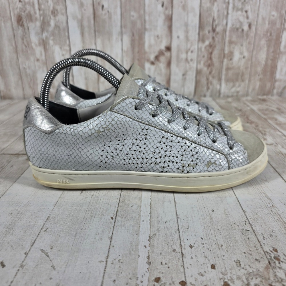 P448 John Silver Snakeskin Embossed Leather Low Top Sneakers Size 38